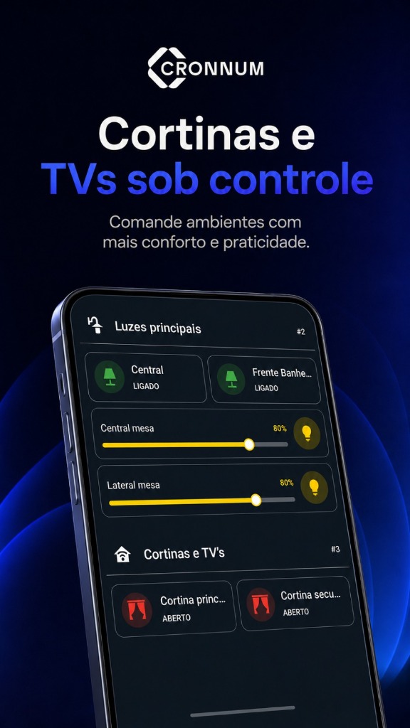 Controle de luzes e cortinas no app